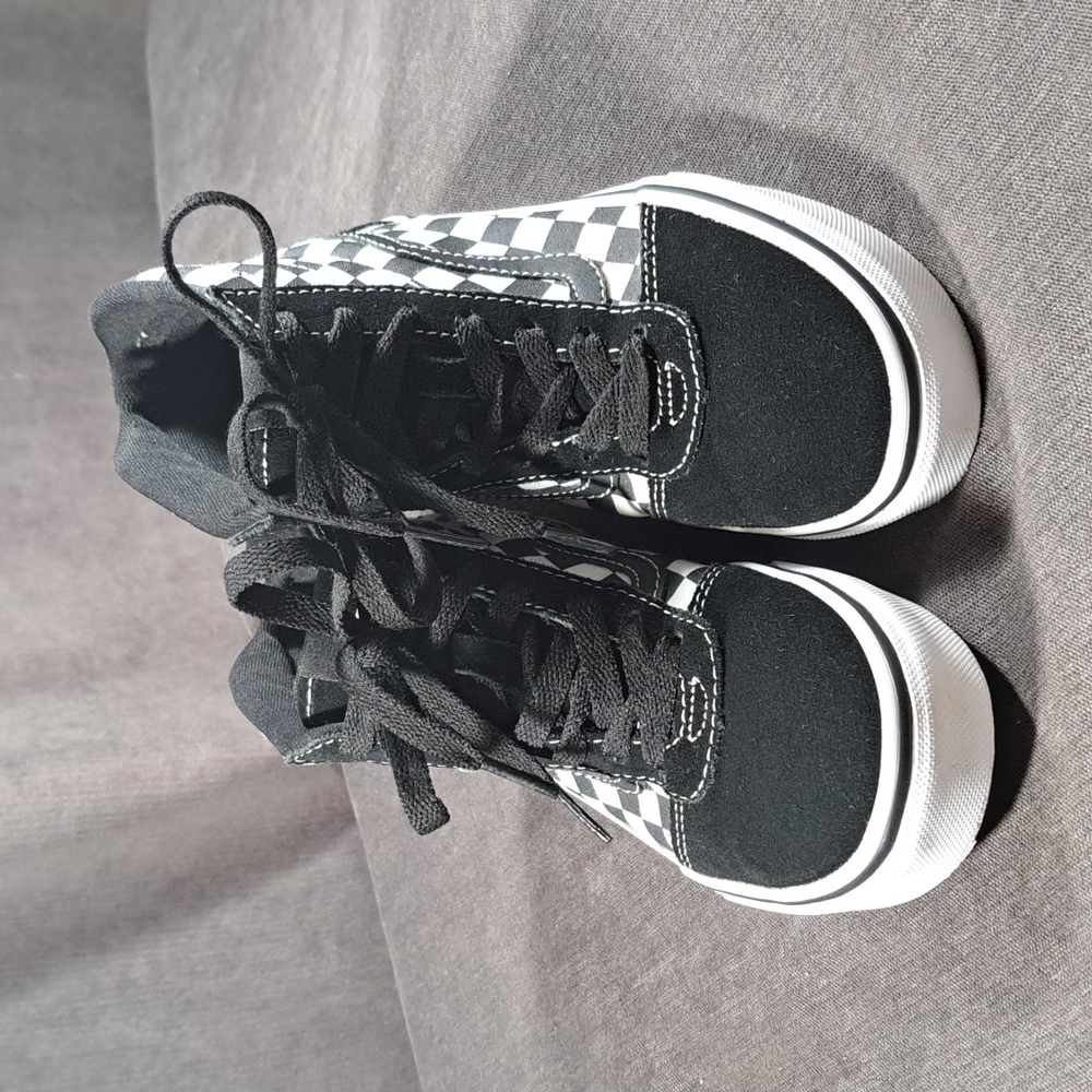 Vans Ward Hi Black and White Checkerboard Suede Canvas Lace Up Sneakers VG- US 1